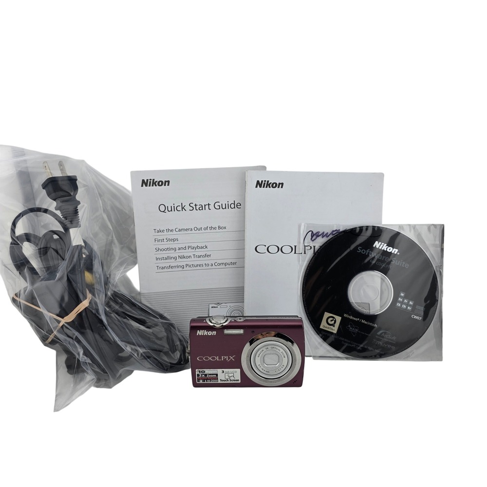 Nikon Coolpix S230 10MP 3x Zoom Touch Screen Camera Plum Purple TESTED Good Y2K